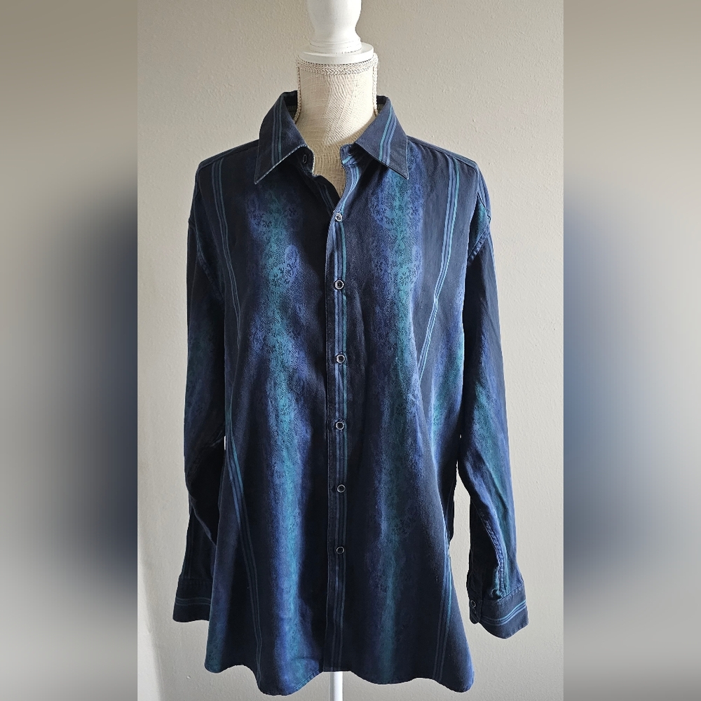 Robert Graham Navy and Teal Button Down Shirt